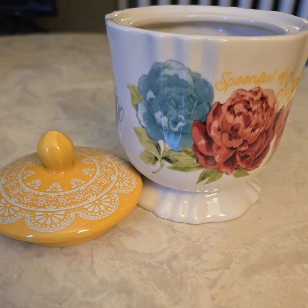 The Pioneer Woman Spoonful of Sugar Stoneware Sugar Bowl Blossom Jubilee Floral